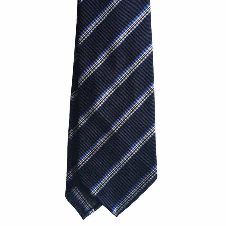 Regimental Rep Silk Tie - Untipped - Navy Blue/Light Blue/White