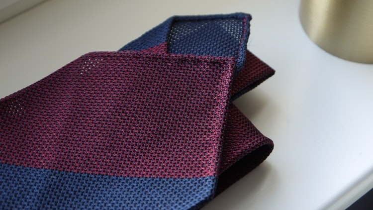 Blockstripe Silk Grenadine Tie - Untipped - Burgundy/Navy Blue