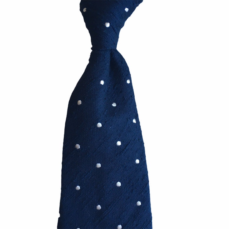 Polka Dot Shantung Tie - Untipped - Navy Blue/White