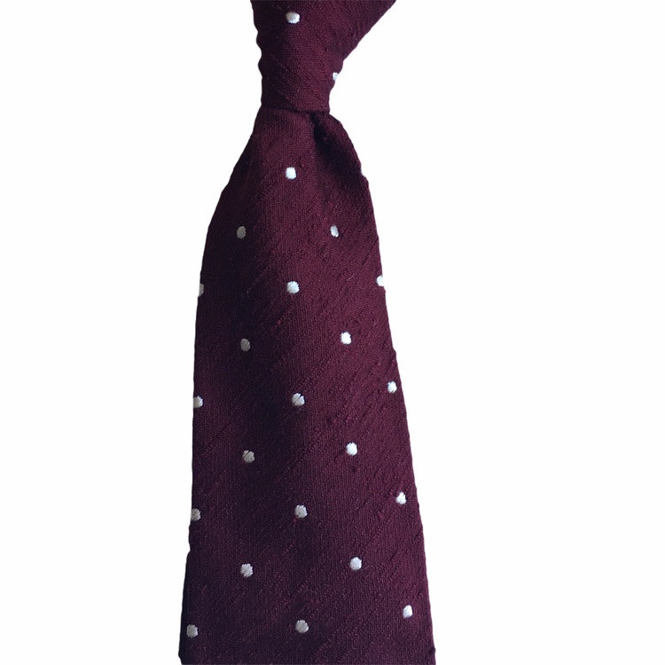 Polka Dot Shantung Tie - Untipped - Burgundy/White