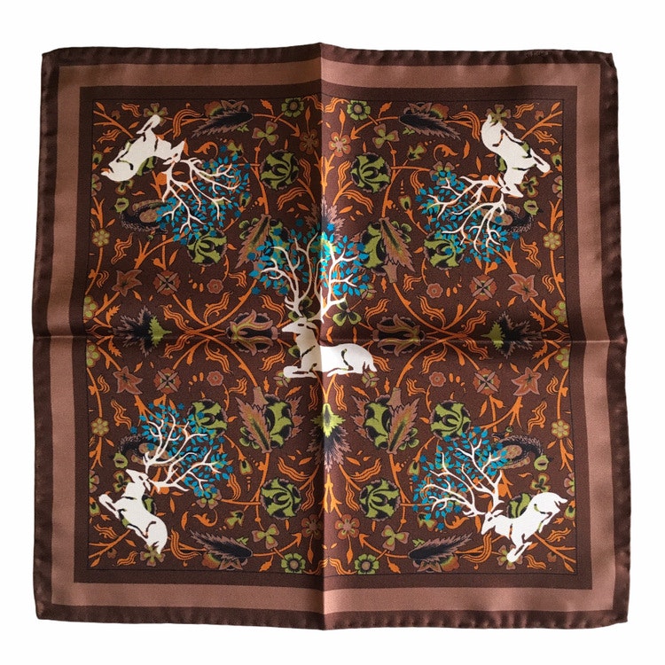 Deer Silk Pocket Square - Brown