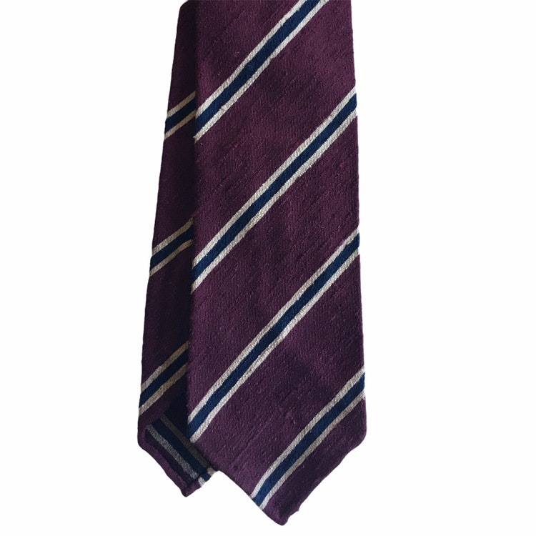 Regimental Shantung Tie - Untipped - Burgundy/Creme/Navy Blue