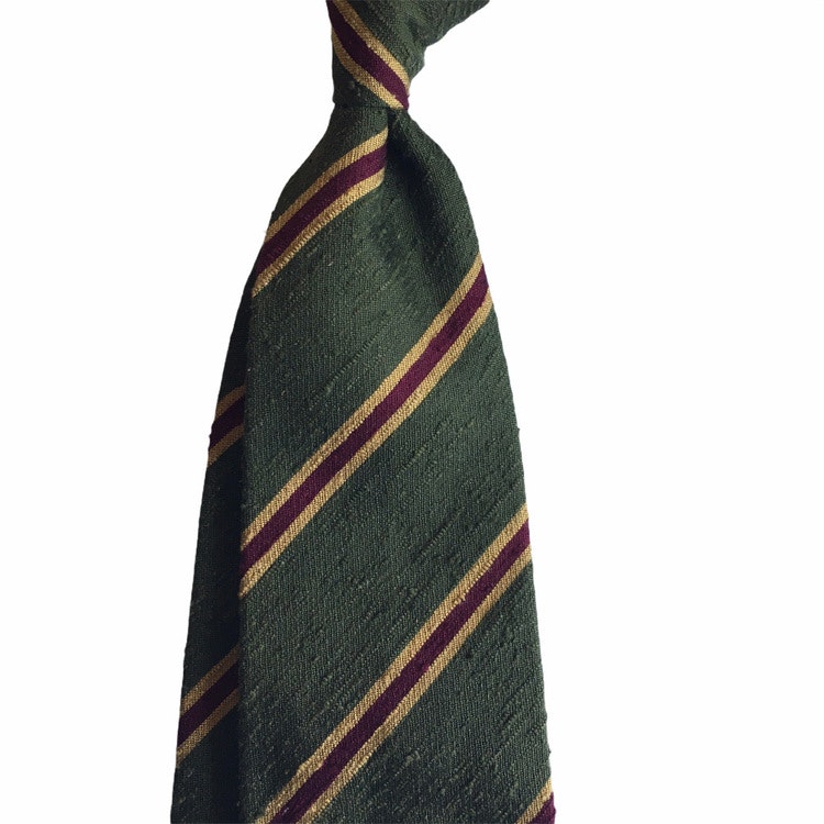 Regimental Shantung Tie - Untipped - Green/Yellow/Burgundy