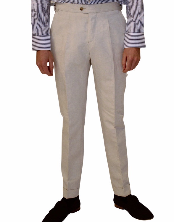 Solid Linen/Cotton Trousers - High Waist - Ecru