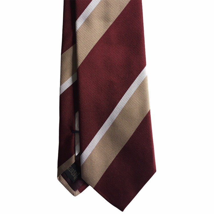 Regimental Silk Tie - Burgundy/Beige/White