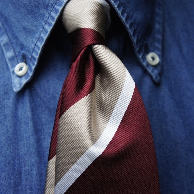 Regimental Silk Tie - Burgundy/Beige/White