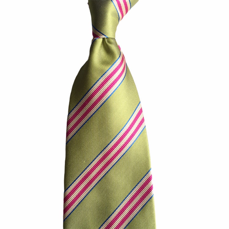 Regimental Rep Silk Tie - Light Green/Cerise/White/Light Blue