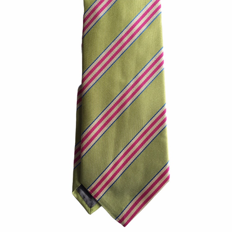 Regimental Rep Silk Tie - Light Green/Cerise/White/Light Blue