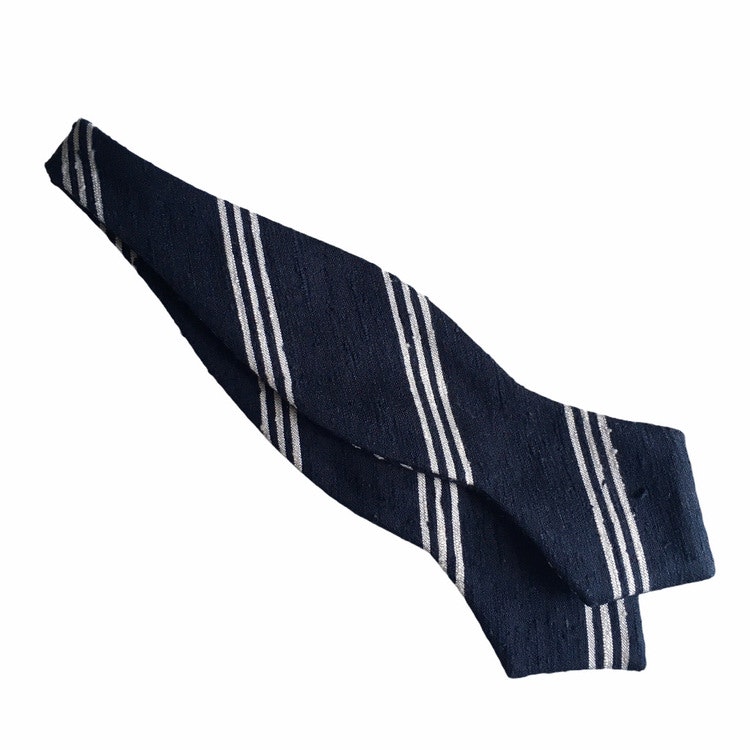 Regimental Shantung Diamond Bow Tie - Navy Blue/White