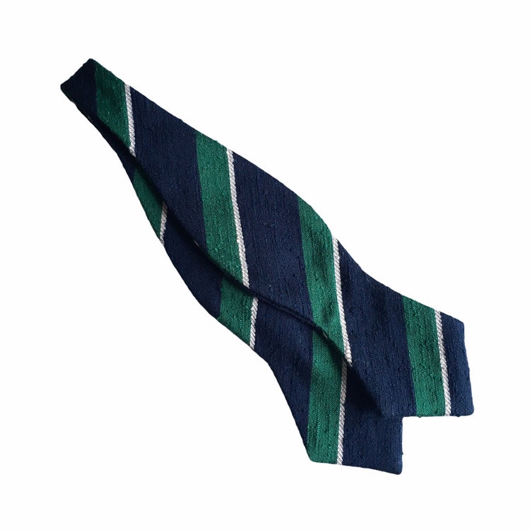 Regimental Shantung Diamond Bow Tie - Navy Blue/Green/White