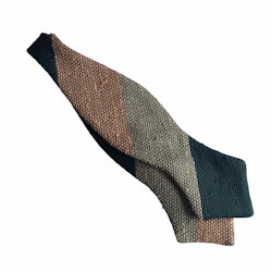 Blockstripe Shantung Grenadine Diamond Bow Tie - Dark Green/Orange/Beige