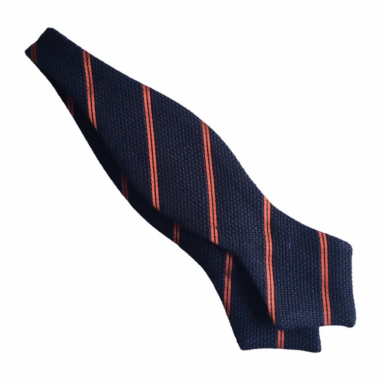 Regimental Grenadine Diamond Bow Tie - Navy Blue/Orange