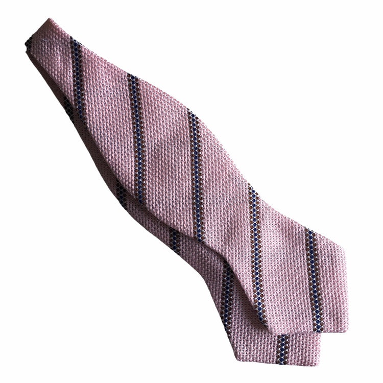 Regimental Grenadine Diamond Bow Tie - Pink/Brown/Navy Blue