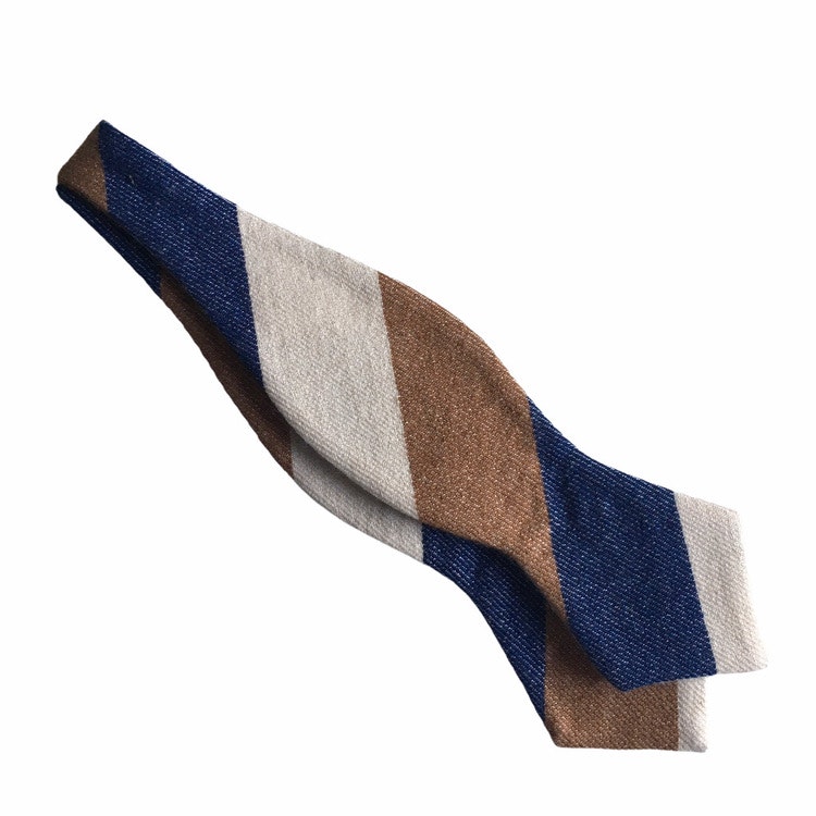 Blockstripe Cashmere Diamond Bow Tie - Navy Blue/Camel/Beige