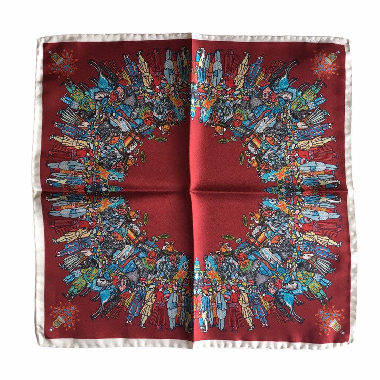 The Gathering Silk Pocket Square - Burgundy/Blue/White