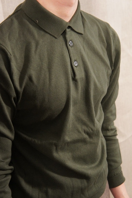 Long Sleeve Polo Pima Cotton - Olive Green