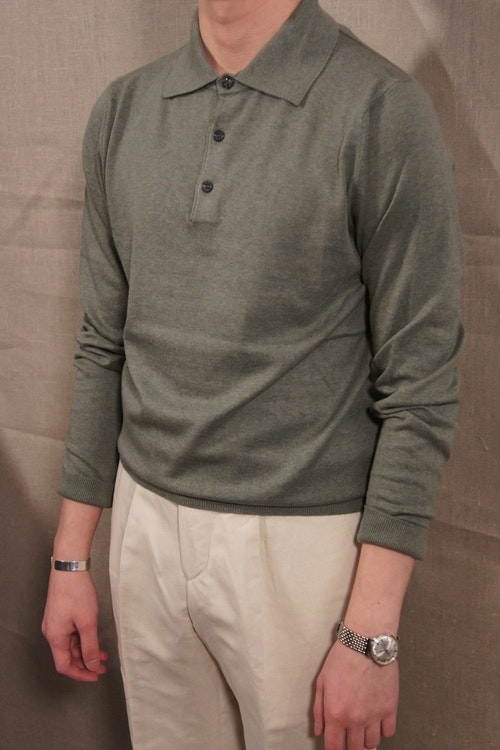 Long Sleeve Polo Pima Cotton - Light Olive Green