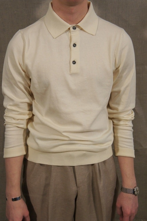 Long Sleeve Polo Pima Cotton - Creme