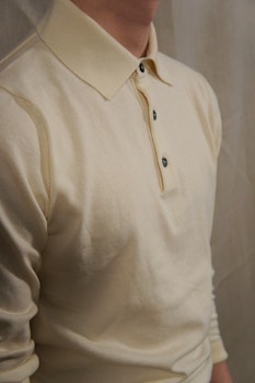Pima Cotton Long Sleeve Polo - Creme