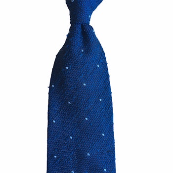 Polka Dot Shantung Grenadine Tie - Untipped - Mid Blue/Light Blue