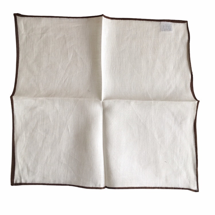 Candy Stripe Linen Pocket Square - White/Brown