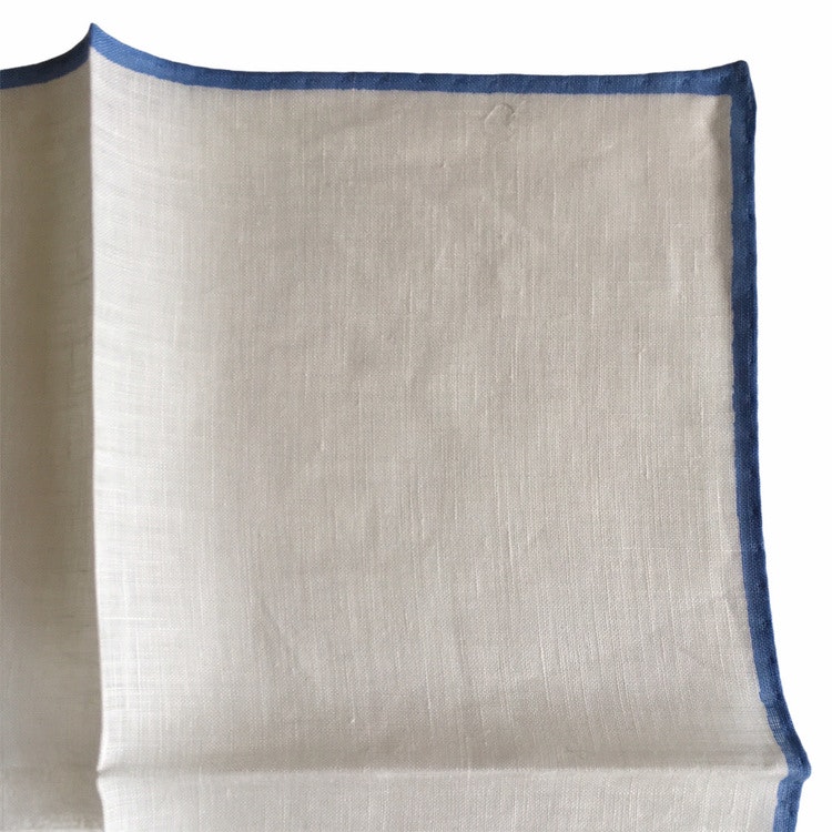 Candy Stripe Linen Pocket Square - White/Light Blue