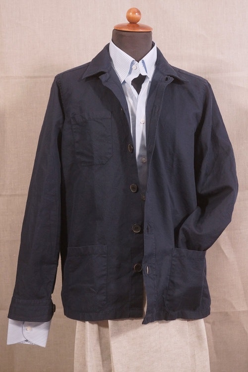 Solid Cotton/Linen Overshirt - Navy Blue