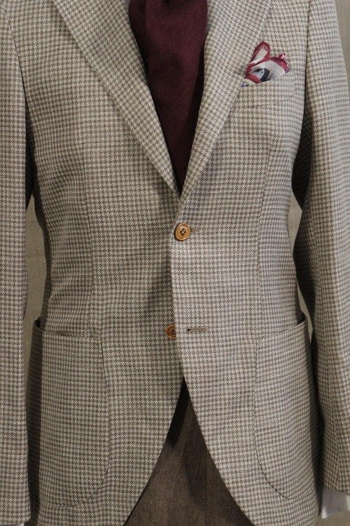 Dogtooth Wool/Linen Jacket - Unconstructed - Beige/Brown