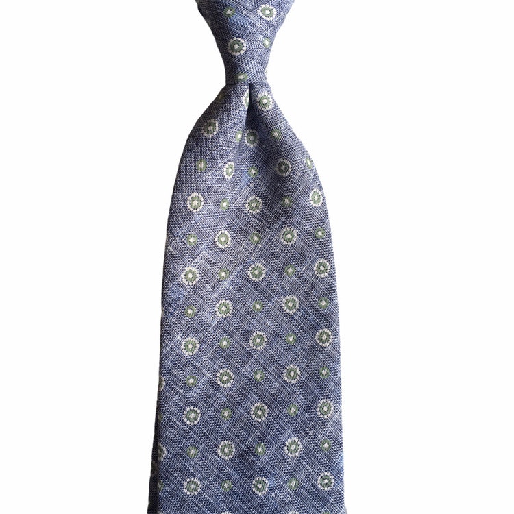 Floral Cotton Tie - Navy Blue/Green