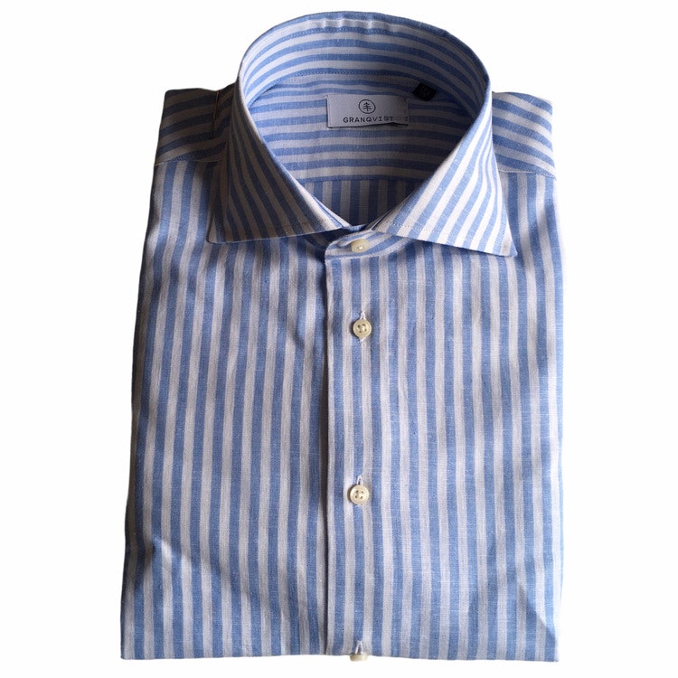 Bengal Stripe Linen/Cotton Shirt - Cutaway - Light Blue/White