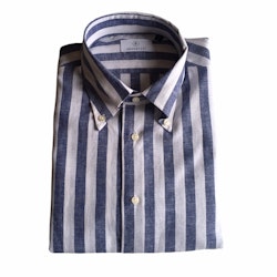 Bengal Stripe Linen/Cotton Shirt - Button Down - Navy Blue/White