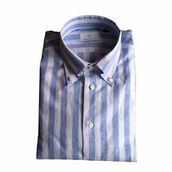Wide Stripe Linen/Cotton Shirt - Button Down - Light Blue/White