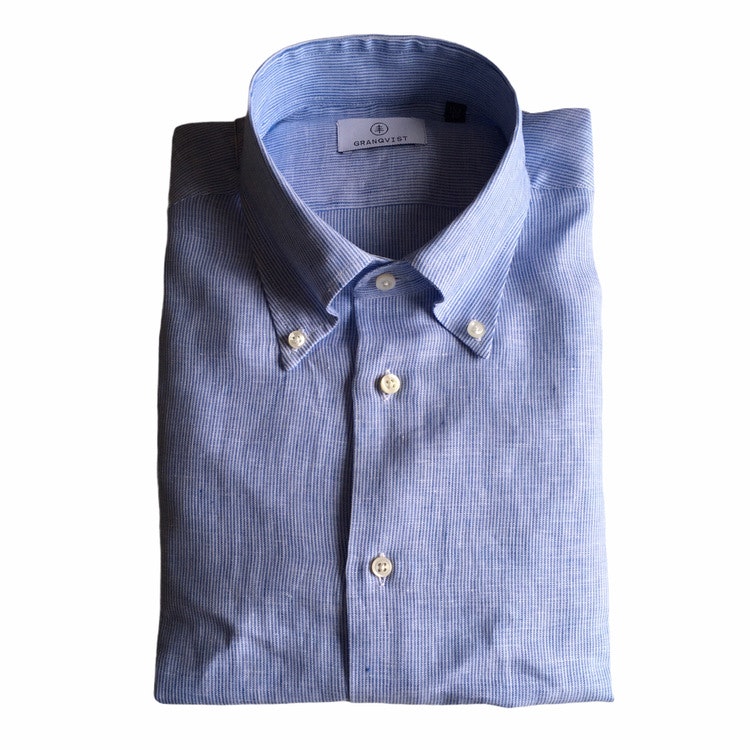 Thin Stripe Linen Shirt - Button Down - Light Blue/White