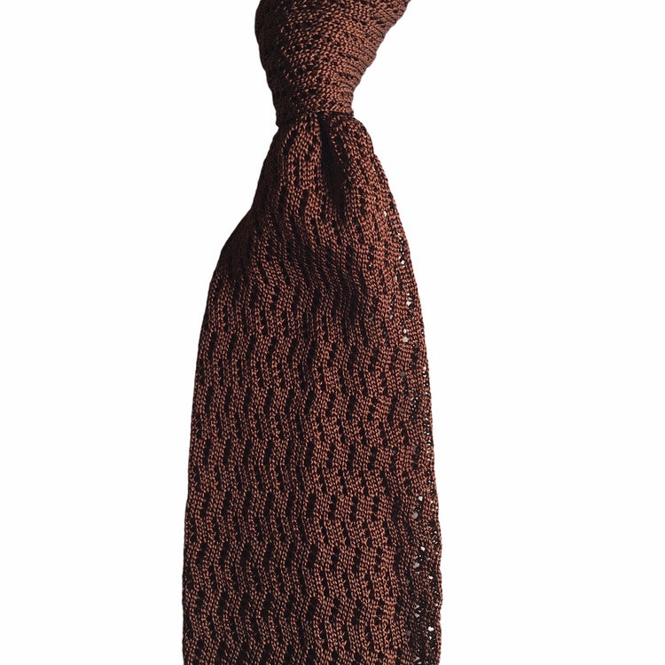 Zigzag Solid Knitted Silk Tie - Light Brown
