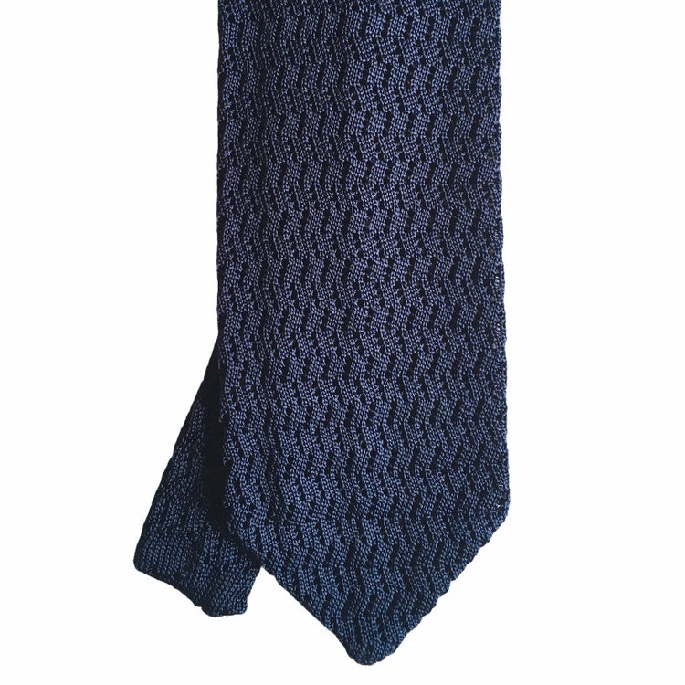 Zigzag Solid Knitted Silk Tie - Light Navy Blue
