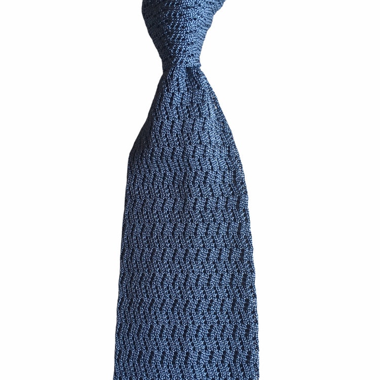 Zigzag Solid Knitted Silk Tie - Light Blue