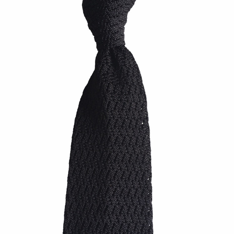 Zigzag Solid Knitted Silk Tie - Black