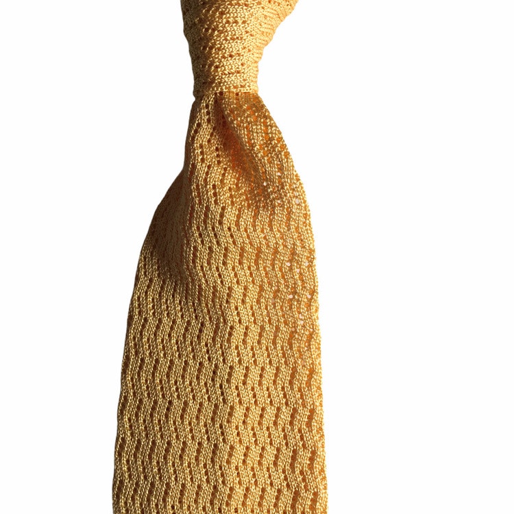 Zigzag Solid Knitted Silk Tie - Yellow