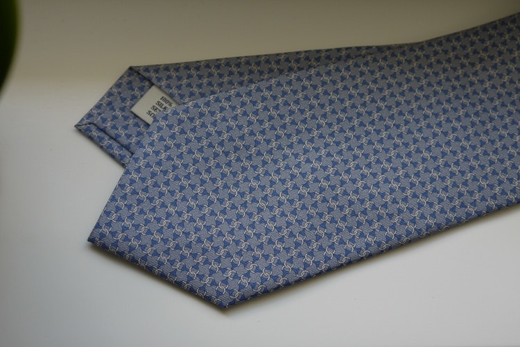 Micro Printed Silk Tie - Grey/Light Blue/White