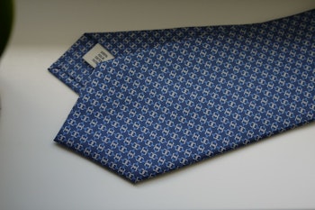 Micro Printed Silk Tie - Navy Blue/Light Blue/White