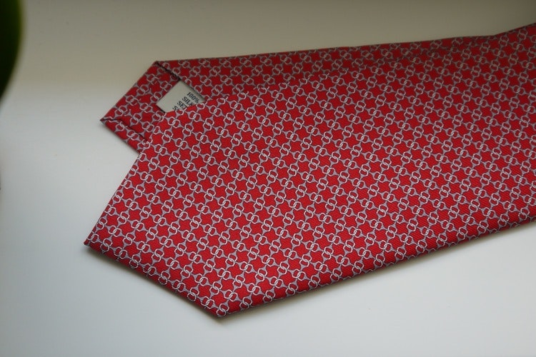 Micro Printed Silk Tie - Red/Grey