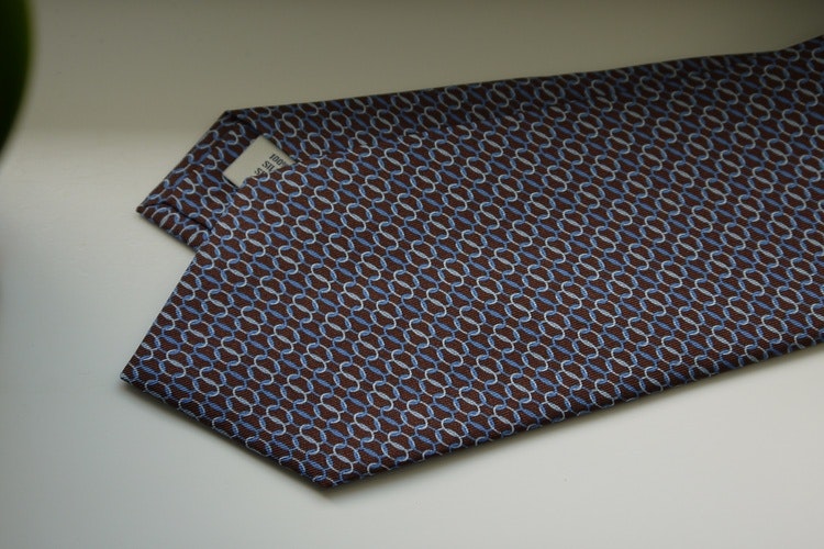 Micro Printed Silk Tie - Brown/Light Blue