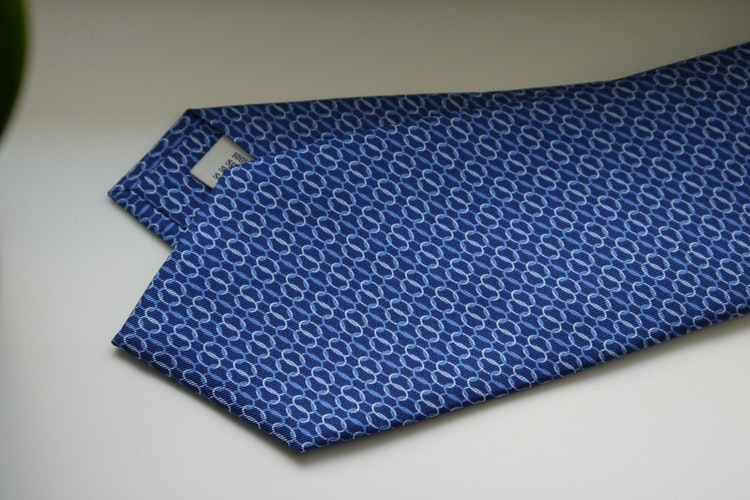 Micro Printed Silk Tie - Navy Blue/Light Blue