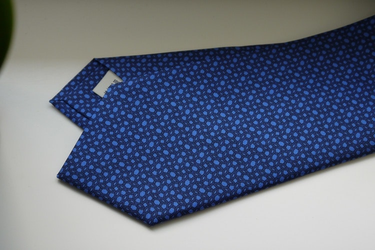 Micro Printed Silk Tie - Mid Blue/Navy Blue