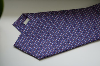 Micro Printed Silk Tie - Mid Blue/Red/White
