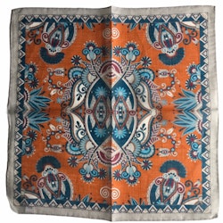 Oriental Linen/Cotton Pocket Square - Orange/Grey/Navy Blue/Turquoise