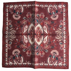 Oriental Linen/Cotton Pocket Square - Burgundy/Beige