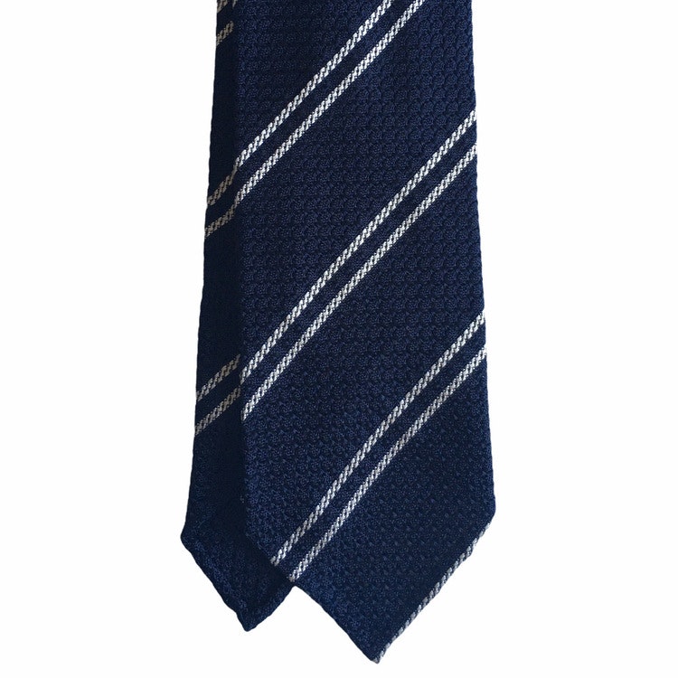 Regimental Silk Grenadine Tie - Untipped - Navy Blue/White