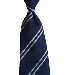 Regimental Silk Grenadine Tie - Untipped - Navy Blue/White