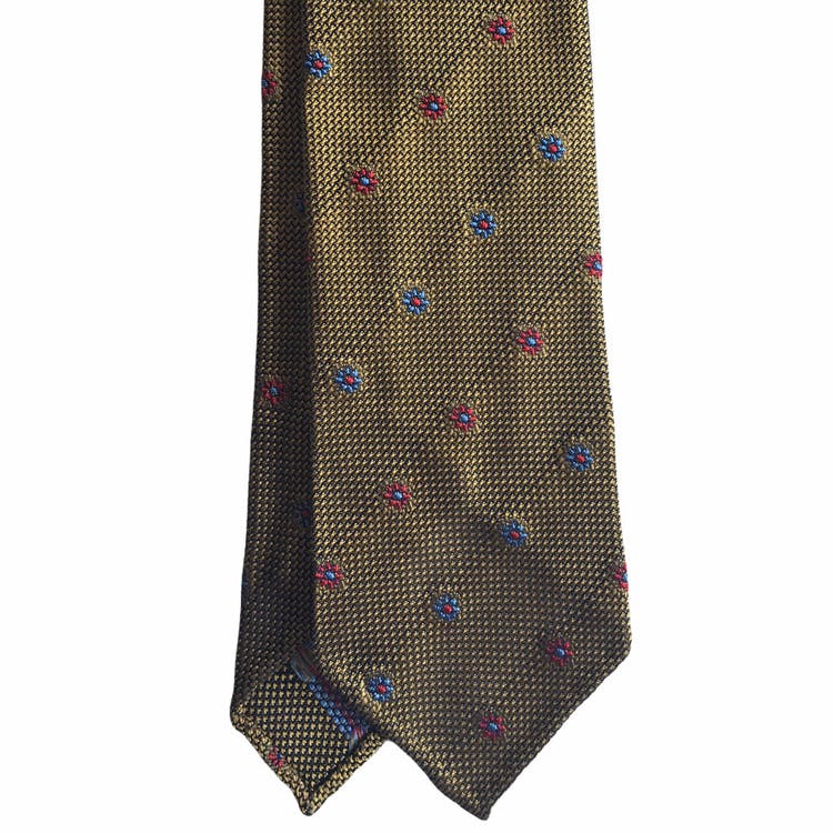 Floral Silk Grenadine Tie - Untipped - Yellow/Red/Light Blue
